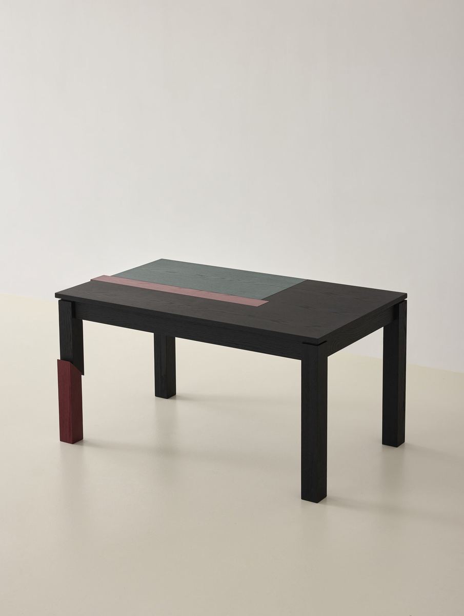 Block Table in matte black with colour-block inlays